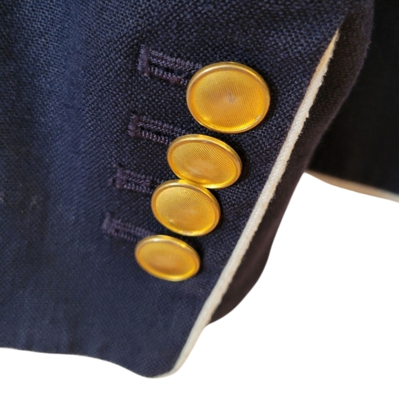 Ann Taylor Blue with White Piping One Button Blazer Jacket Size 12 - Picture 5 of 6